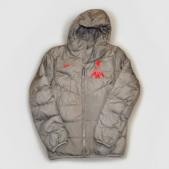 Nike Liverpool FC AXA Down Puffer Jacket Gray Red Logo Small - Picture 1 of 6